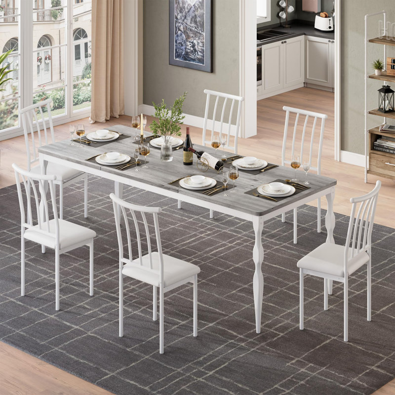 Dining Room Table 6, Mid Century Kitchen Table Furniture With Metal Frame Heavy Duty Legs, 35.4"H x 78.8"L x 29.9"W