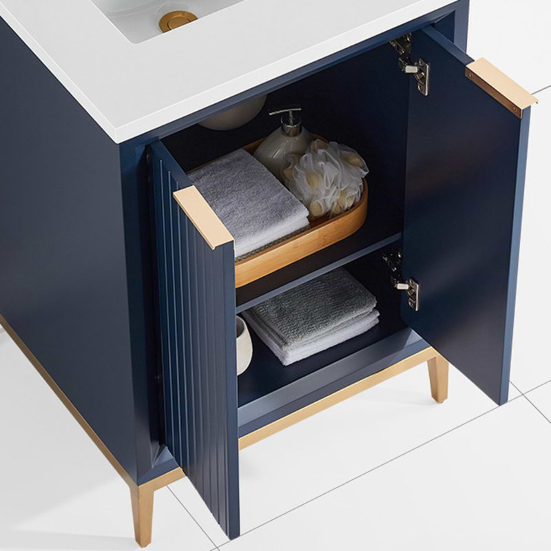 Bungalow 24" Freestanding Standard Single Bathroom Vanity with Top, Gold/Navy Blue