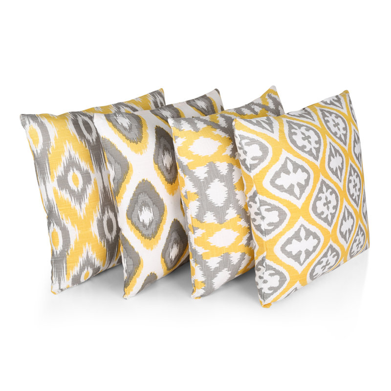 Loyd Ikat Square Throw Cushion Cover, Yellow