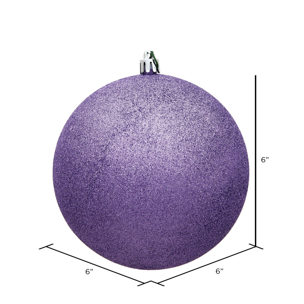 Shatterproof Bauble, 6" H x 6" W x 6" D, Lavender Glitter