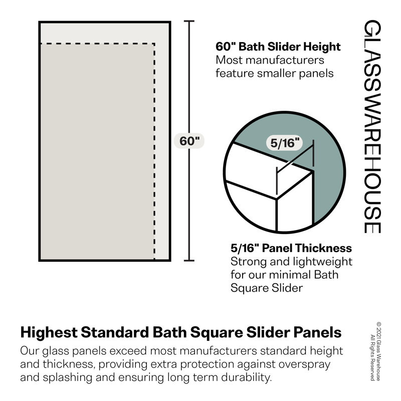 Astro 52 in. - 56 in. x 60 in. Frameless Sliding Bathtub Door, Brushed Bronze