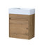 Meuble-lavabo flottant de 18 po avec lavabo en résine et porte à fermeture en douceur, décor moderne, vaste espace de rangement mural, imitation chêne-801460971