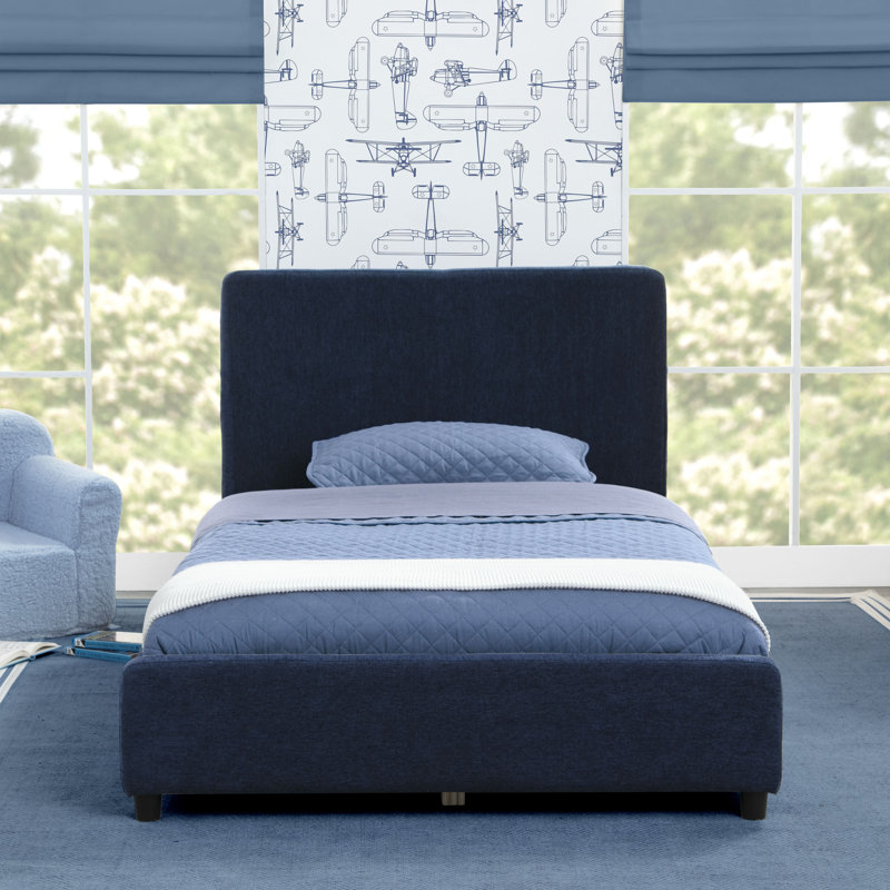 Delta Children Upholstered Twin Size Bed With Headboard, Premium Wood Slat Support, No Box Spring Needed, Easy Assembly, Velvet