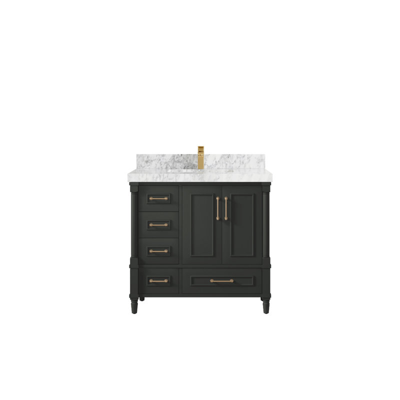 Aberdeen 36'' Single Bathroom Vanity with Top, Carrara Marble