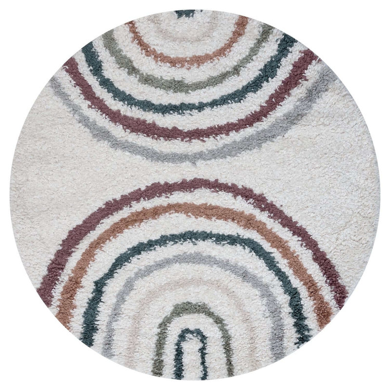 Moodi Modern Shaggy Area Rug Abstract Line Design, Multicolour, Round 120 cm
