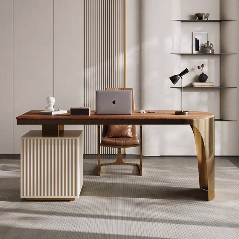 Bureau rectangulaire en bois manufacturé avec 2 tiroirs, H 29,53 po x l 70,87 po x P 27,56 po, Doré