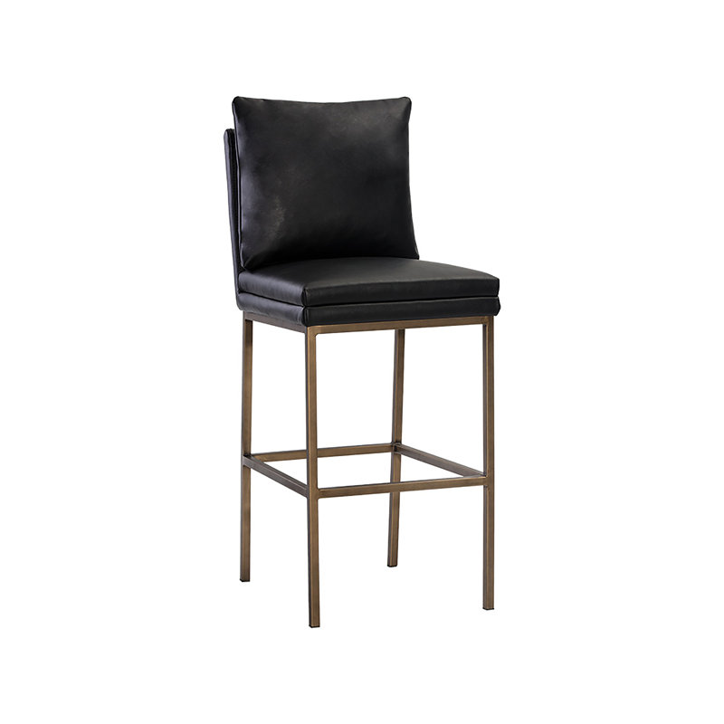 Upholstered Counter Stool, Bar Stool (30" Seat Height), Black Faux Leather