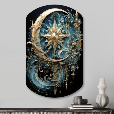 Symbols Crescent Moon And Stars - Cylinder Symbols Metal Wall Art, Asymmetrical Metal Wall Sculpture Print