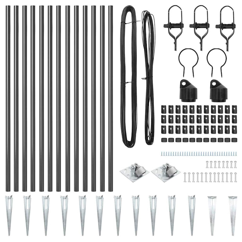 Fence Posts Manual 13 Pcs Galvanised Steel, Grey, 100cm H x 3.2cm W x 3.2cm D