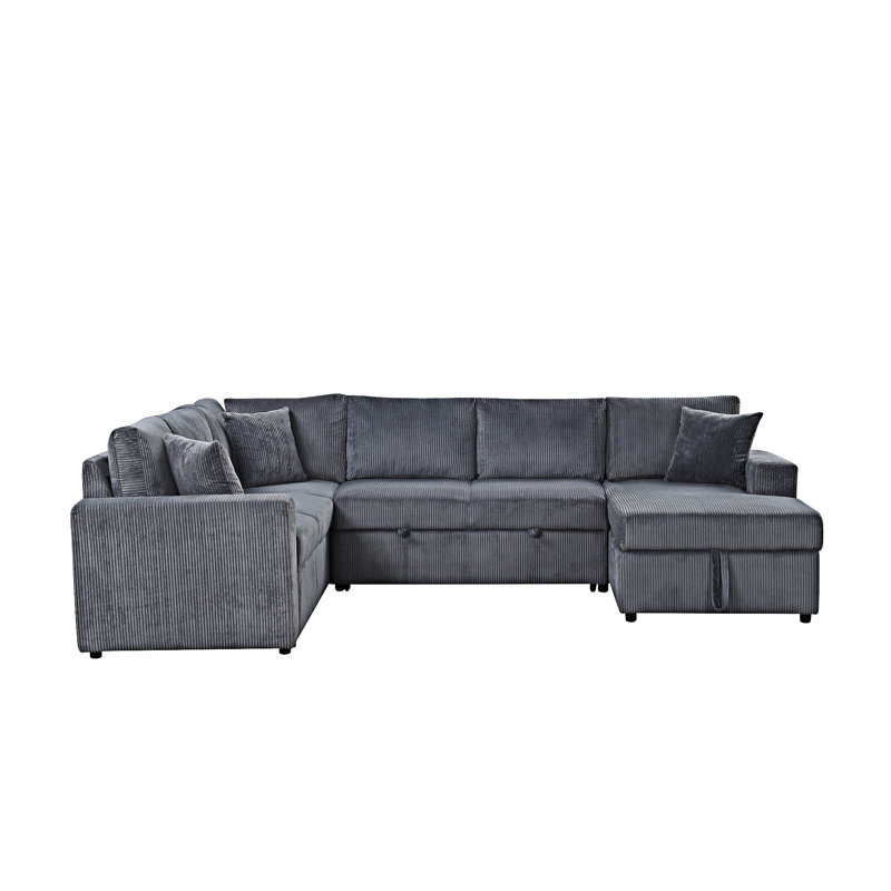 Canapé-lit modulaire avec méridienne avec rangement à droite et coussins décoratifs