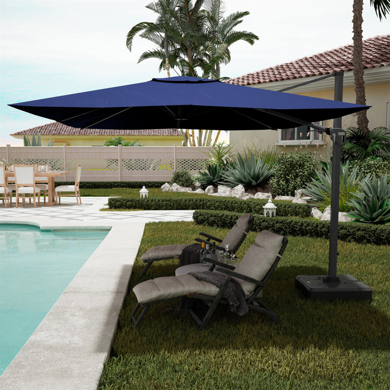 Parasol de patio en porte-à-faux carré 11 pi en bleu marine (sans base de parasol), Bleu très foncé