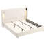 Lit tapissier très grand beige avec tête de lit à oreilles haute, lampe de lecture et mousse de confort, lattes de bois, installation rapide pour la chambre à coucher - beige, cadre, à oreilles, facile à assembler