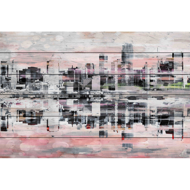 "des de la e" par parvez taj,-impression sur bois, H 30 po x l 45 po x P 1,5 po