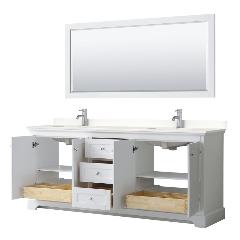 Avery Double Bathroom Vanity with Quartz Top, White Quartz, White, Brushed Gold