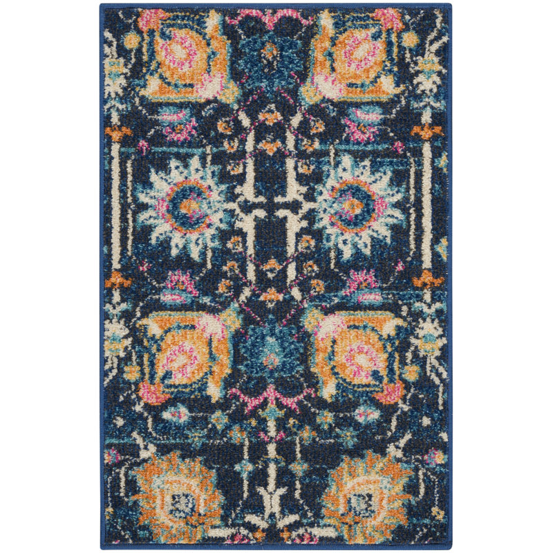 Verda Navy Blue Area Rug, Rectangle 1'10" x 2'10"