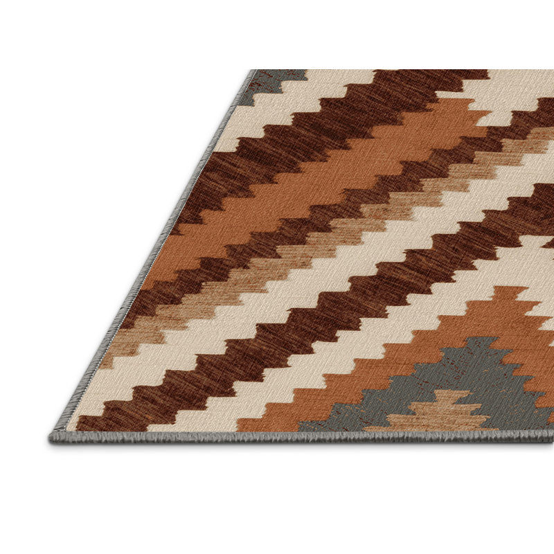  Tapis beige lavable rayé en terre cuite, Tapis de couloir 2 pi x 4 pi