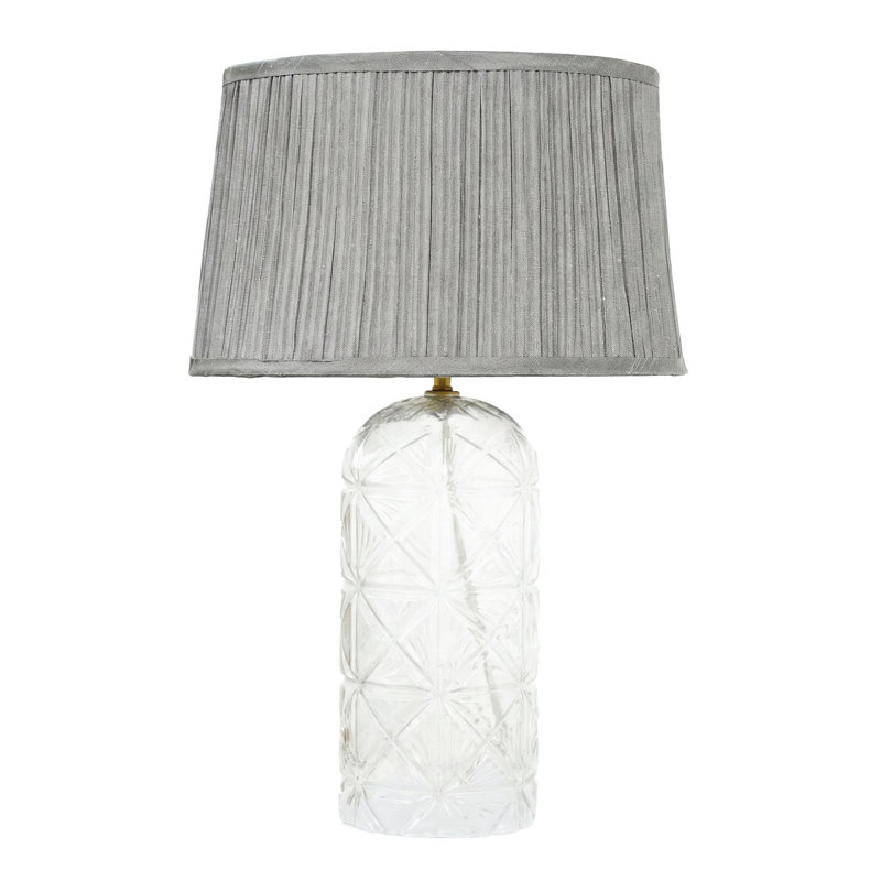 Lampe de chevet en verre taillé en cristal avec abat-jour gris
