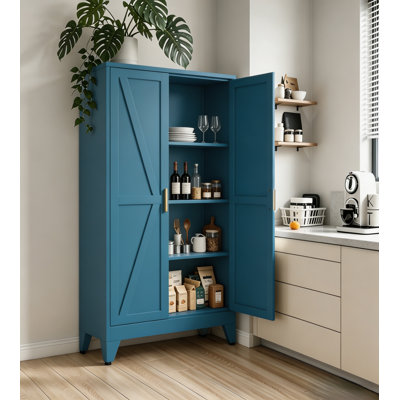 61 Inch Freestanding Metal Storage Cabinet Featuring 3 Adjustable Shelves, Multipurpose Tall Utility Cabinet(Pur Red)