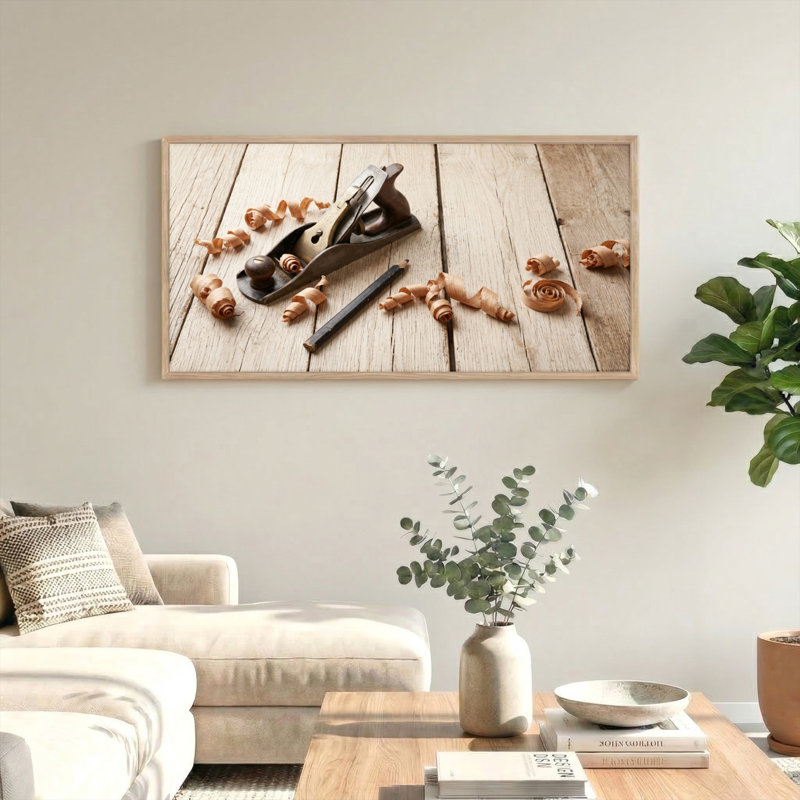 Ensemble de 1 tableau sur toile représentant des outils en bois, 40“W x 20”H, Natural