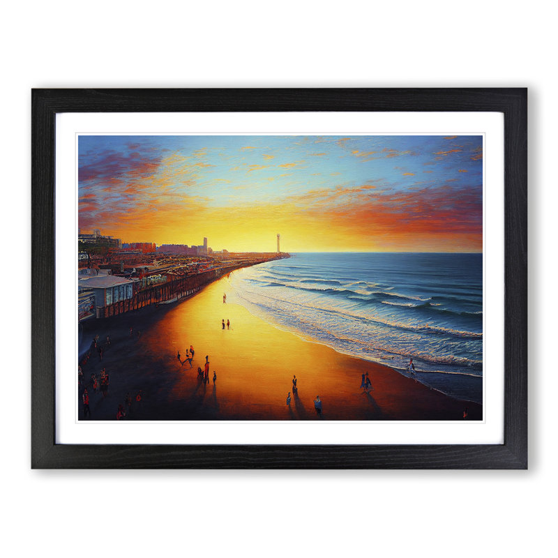 Evening Beach - Framed Print, Black, 25cm H x 34cm W x 2cm D