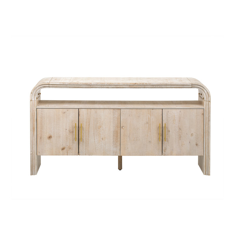 Buffet courbé minimaliste 59,8 po avec poignées dorées, armoire de rangement multifonctionnelle à 4 portes, console d'entrée avec tablette ouverte pour le salon, la salle à manger