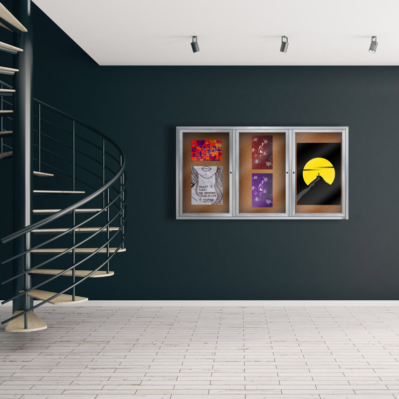 Tableau d'affichage mural fermé, H 36 po x l 72 po (inclut 3 portes), Argent