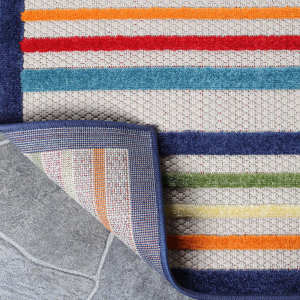 Ebern Designs Coastal Stripe Geometric Modern Indoor Outdoor Area Rug ...