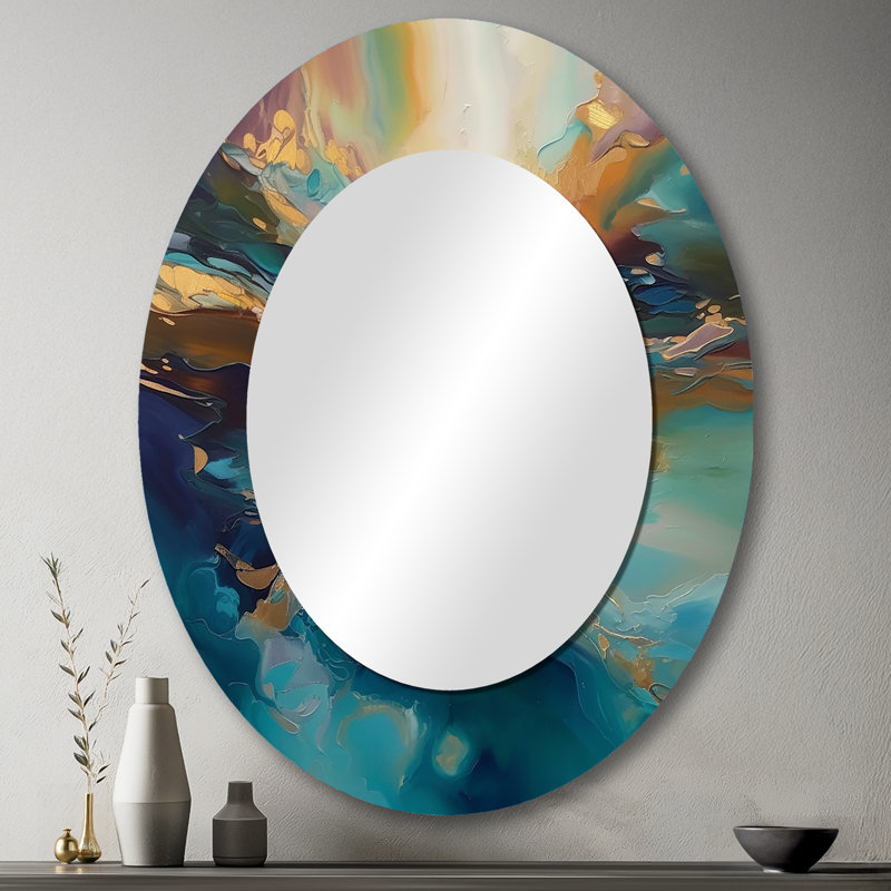 Spirited Ocean Sunset in Shades of Blue I - Modern Oval Wall Mirror, 43" x 33"