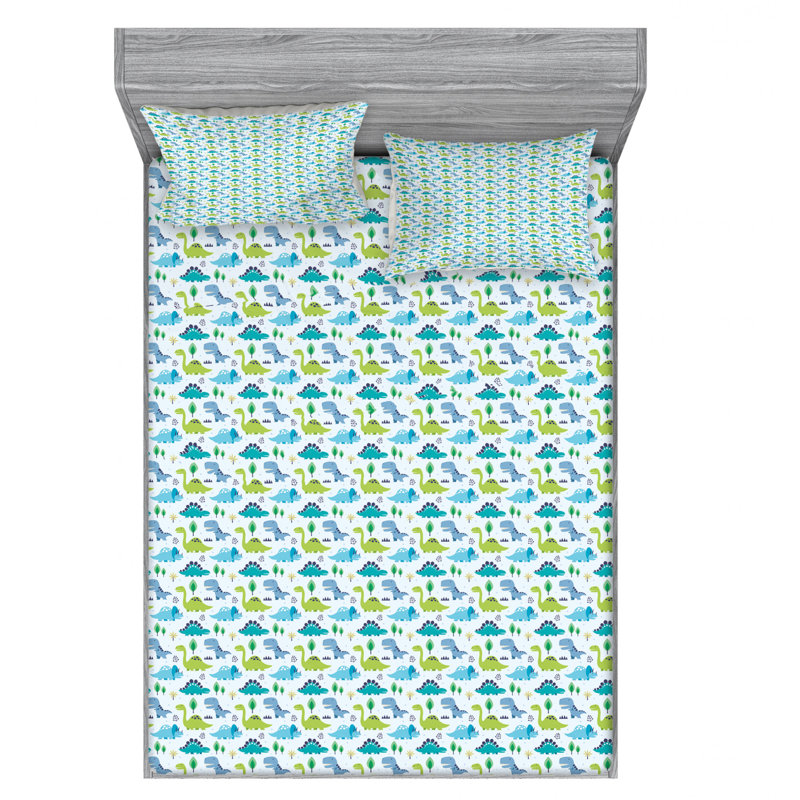 Microfiber Sheet Set, Queen Sheet Set with Fitted Sheet, Dinos