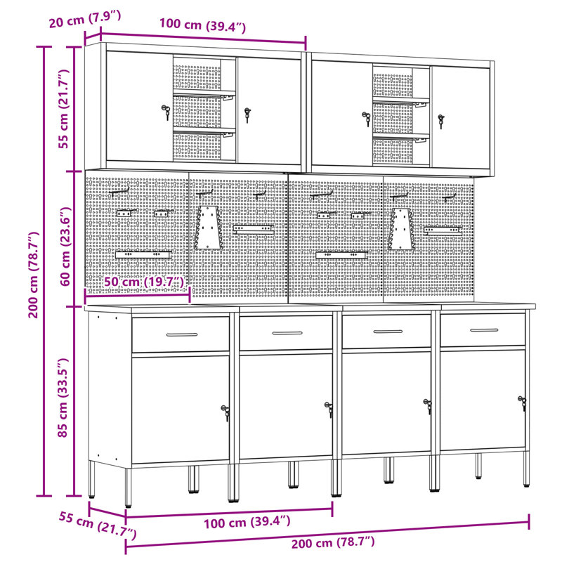 Work Cabinet with Drawer, Red