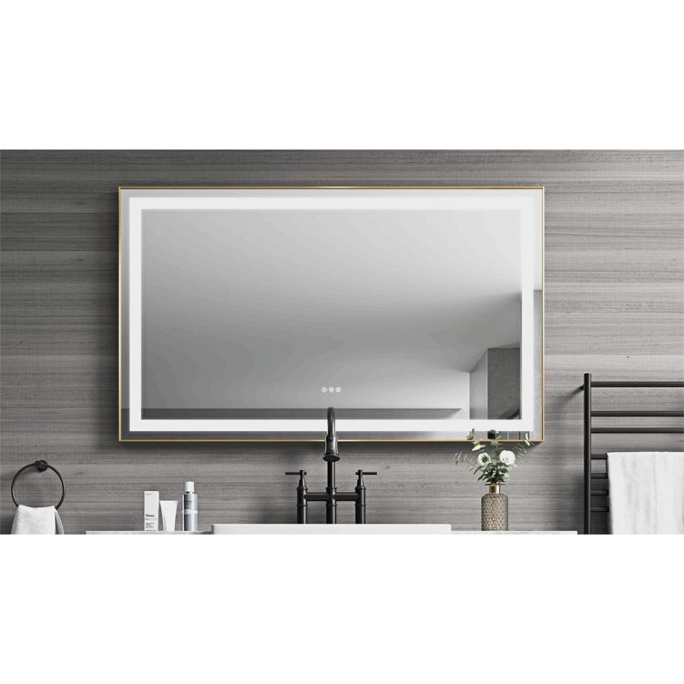 INSTER Luminous 36 in. W x 24 in. H Rectangular Frameless LED Mirror Dimmable Defog Wall-Mounted Bathroom Vanity Mirror, Silver