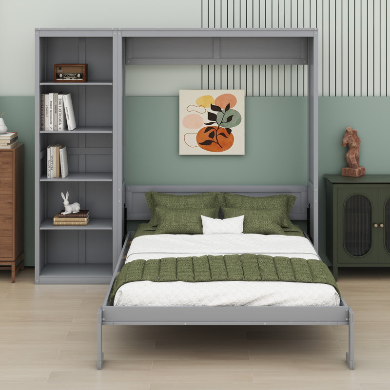Lit escamotable mural Murphy avec tablettes intégrées, Gris