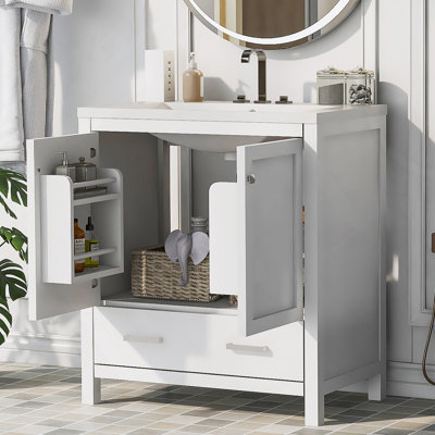 Meuble-lavabo blanc 30 po avec lavabo simple et armoire encastrée Combo