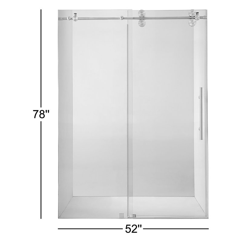 52 in. W x 78 in. H Single Added Frameless Shower Door with Clear Glass, Brushed Nickel