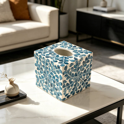 Couvercle de boîte à mouchoirs en mosaïque incrustée de mosaïque, porte-papier hygiénique carré de 5,9 po x 5,9 po x 5,9 po pour la salle de bain, la chambre à coucher ou le bureau, fabriqué à la main par des artisans vietnamiens