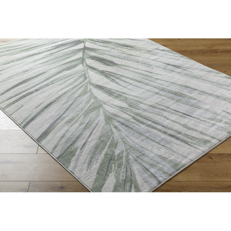 Rectangle Jenkintown Floral Machine Woven Polypropylene Area Rug in Cream/Medium Green/Light Gray/Charcoal