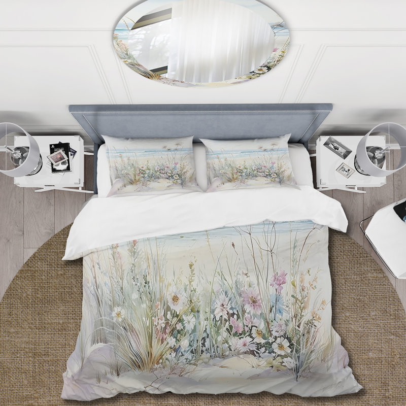 Wildflowers On The Beach I - Ensemble de housse de couette à motif floral - Microfibre de polyester
