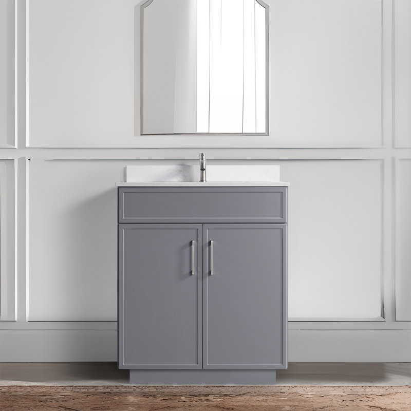 Capot - 3g 48,00 po X 22,00 po X 35,00 po Meuble-lavabo autoportant en bois gris avec plateau blanc