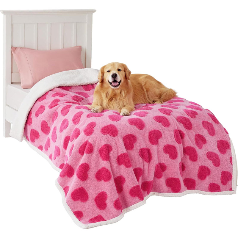 Couverture imperméable pour chiots pour grands chiens - couvertures lavables pour chien à double face avec jacquard chaud et molleton Sherpa doux, couverture pour chat pour la protection du lit, motif à motif d'amour, rose