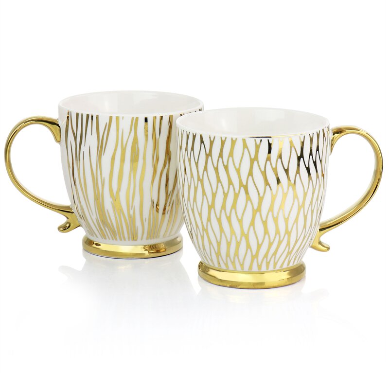 Rosdorf Park Gold Finch 4 Piece 16.7Oz Electroplated Fine Ceramic Mug ...