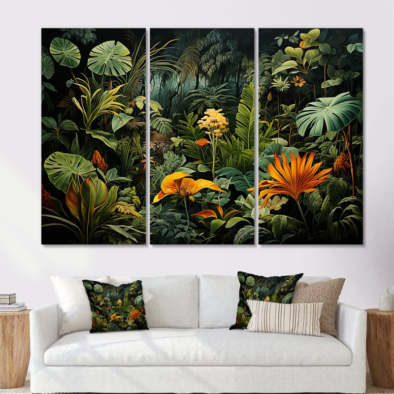 Sons de la jungle I - ensemble d'art mural Jungle, H 60 po x l 84 po x P 1,5 po, Toile tendue
