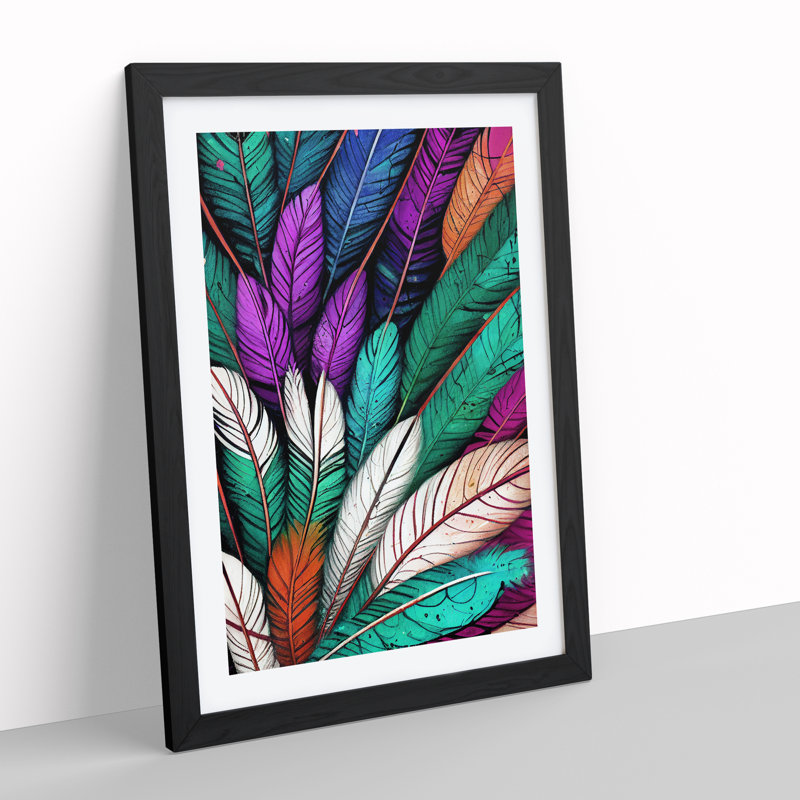XV1022-4924X Vibrant Feathers No.5 - Print, White, 48cm H x 36cm W, Black Framed Paper