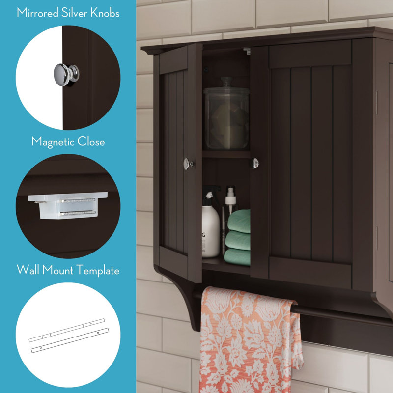 Espresso Two-Door Wall Mounted Medicine Cabinet with Towel Bar
