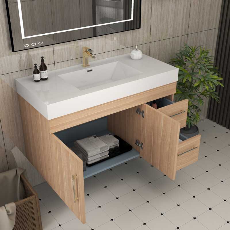 Ensemble de meuble-lavabo simple mural 41,9 ", Chêne champagne