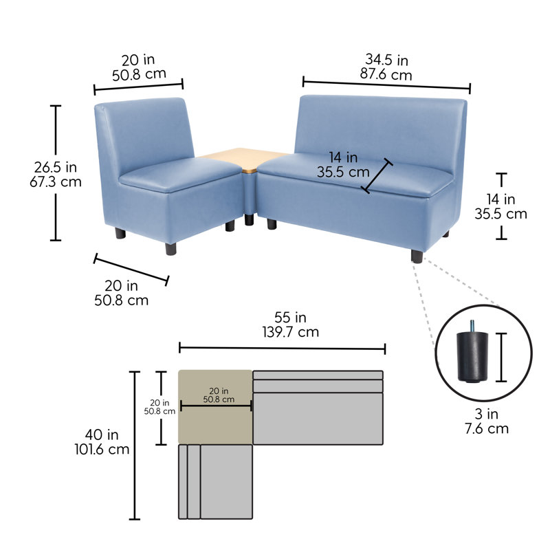 Ensemble 3 pièces de chaise et canapé modulaire avec table de bout Kid Comfort, Bleu poudre