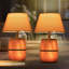 2 PCS Mid Century Table Lamp Large, Big Resin Table Lamp Unique with Three Lighting Methods-Farmhouse Drum Lampshade-Wine Barrel Night Light-Special Design for Home Decor