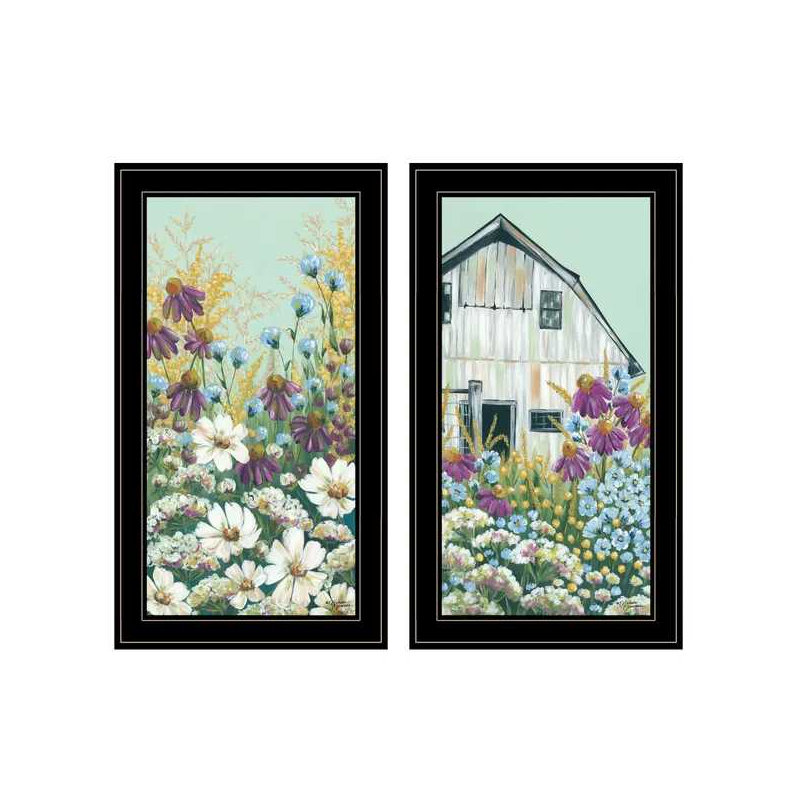 «Floral Field», vignette 2 pièces par Michele Norman, cadre noir
