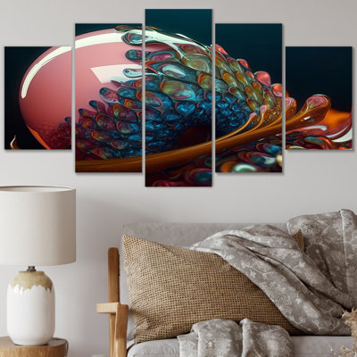  «3D Fractal Universe In Retro Pastel IV - Fractals Canvas Wall Art - 5 Panels