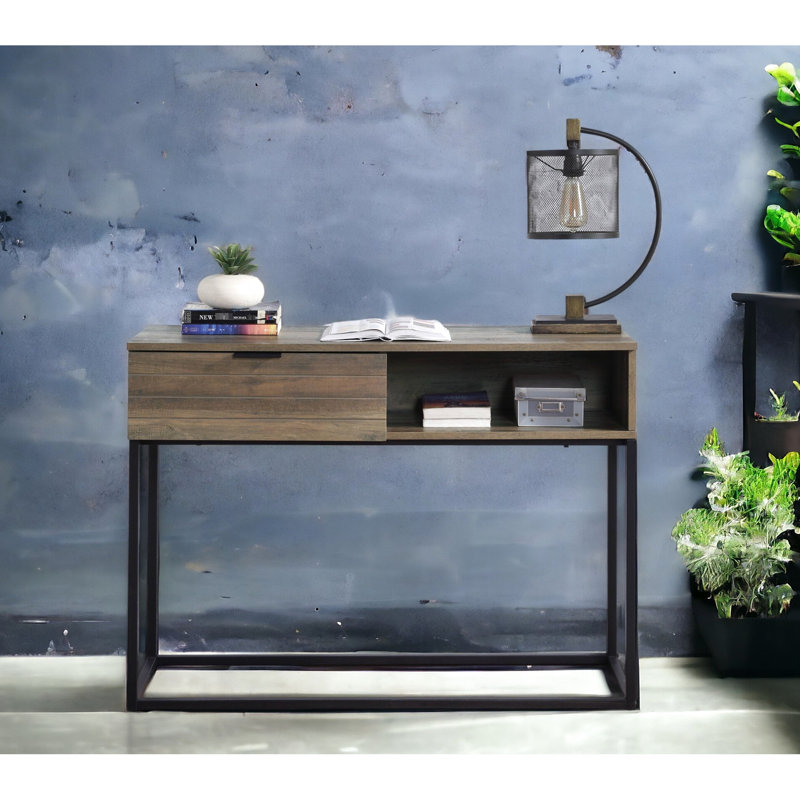 Rustic Oak And Black Writing Table, Drawer Shelf Home Living Space & Desk With Shelf, Build, Resistance To Scratches Fading For Use