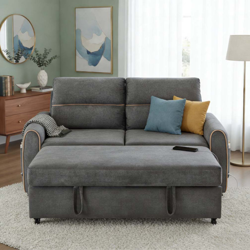 58-inch Chenille Pull Out Sofa Bed, Gray